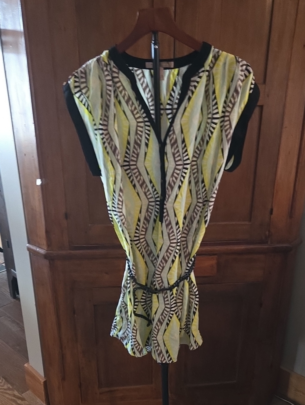 Forever 21 Yellow Geometric Print Tunic with Black Trim